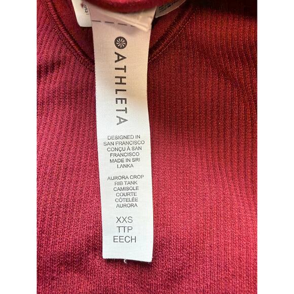 Athleta Aurora Crop Rib Tank Top Women’s XXS Burgandy V-Neck Stretch Activewear - Picture 5 of 6